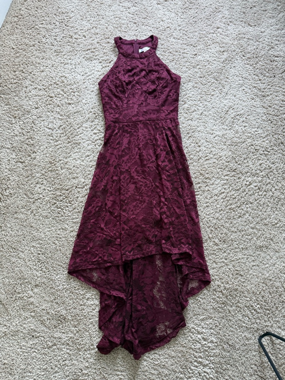 Elegant Burgundy High Low Lace Dress